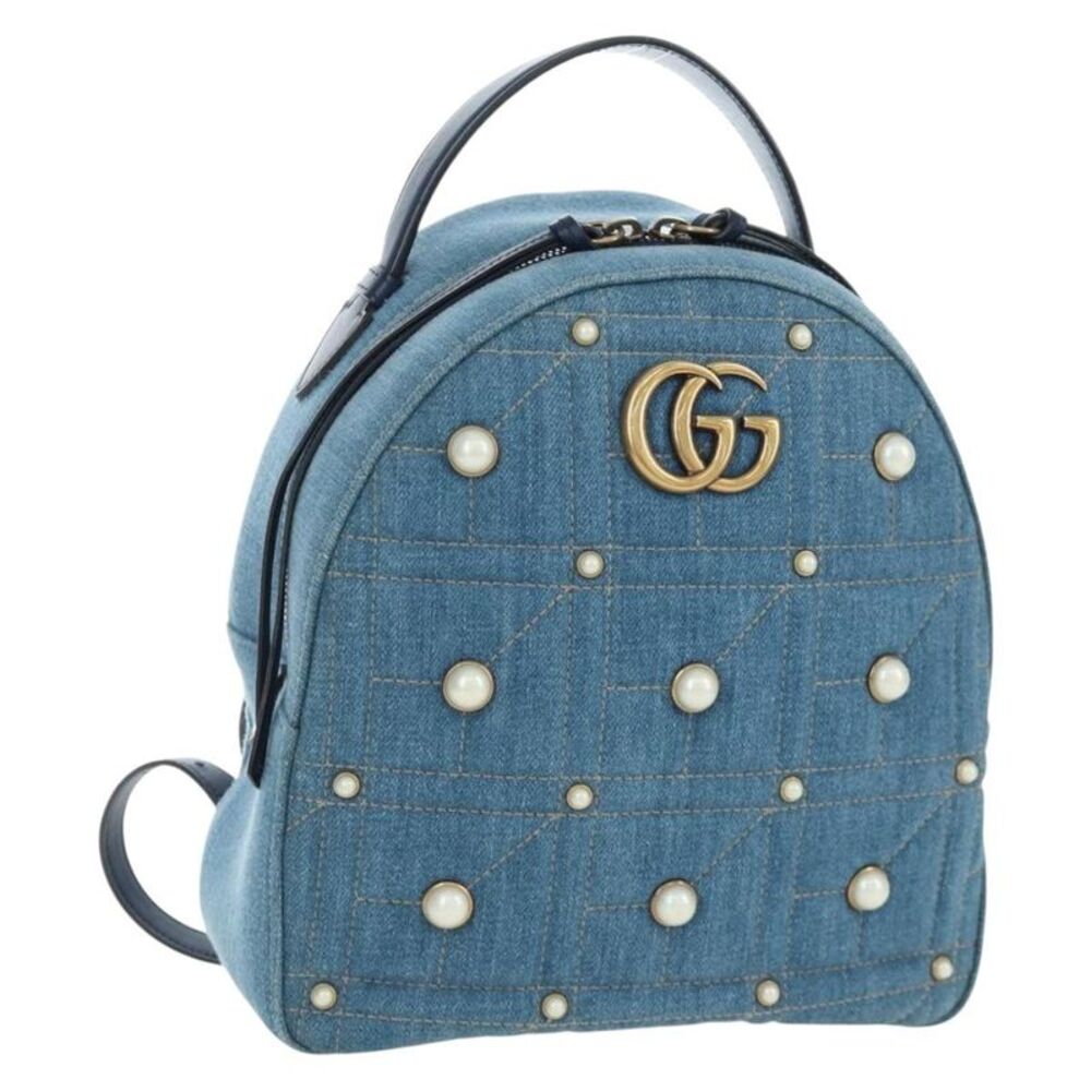 Gucci Pearly Gg Marmont Embellished Matelasse Denim Blue Denim_Jeans Backpack
